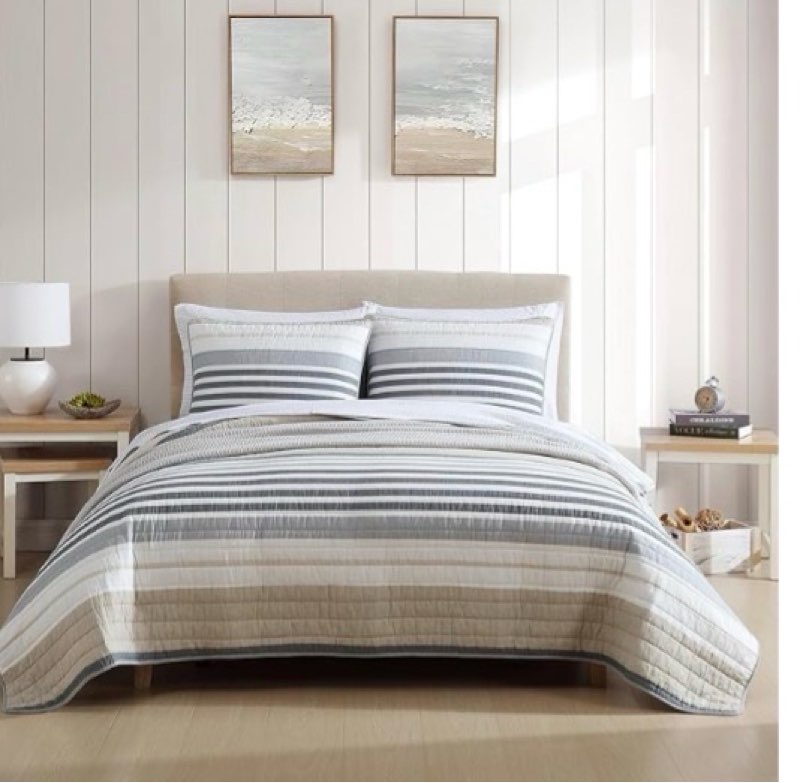 nautica - queen quilt set, reversible cotton bedding with matching shams, modern home decor for all seasons (dover beige, queen)