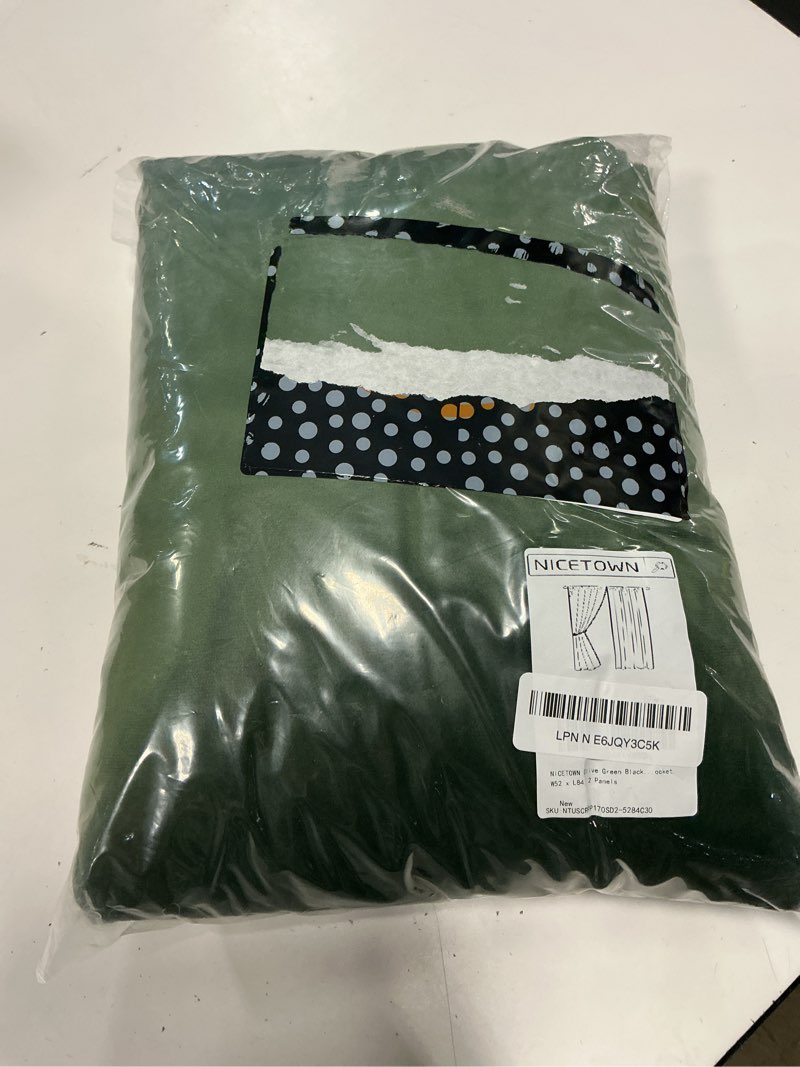 Condition photo showing New/Like New for nicetown dark green blackout velvet curtains for dining room, spring home decor thermal insulated drapes privacy protection window treatment, single rod pocket, w52 x l84, 2 panels