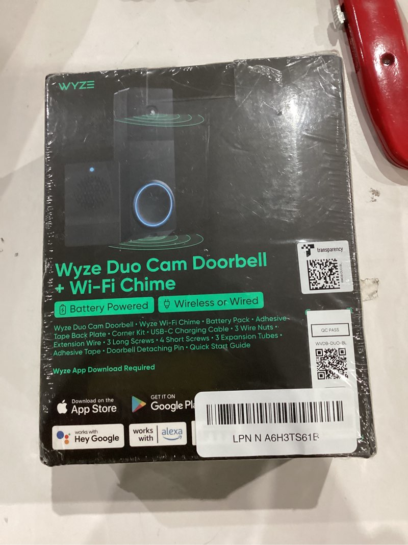 Condition photo showing Good Condition for WYZE Wireless Duo Cam Video Doorbell (Chime Included), Battery Powered, 2K Full HD Video, 2 Cameras (People and Package), 2-Way Audio, Color Night Vision Black