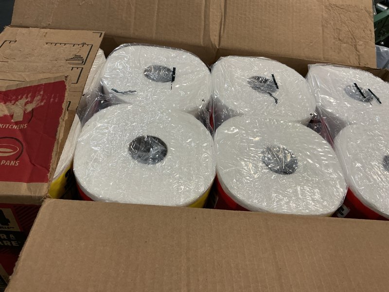 Condition photo showing Good Condition for brawny tear-a-square 3-ply paper towels, 8 triple rolls = 24 regular rolls, strong, absorbent, and durable with 3 sheet sizes (quarter, half, full) triple 8 triple rolls