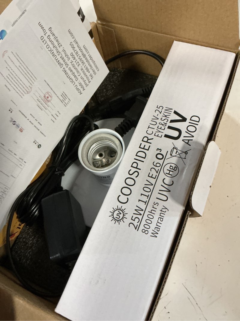Condition photo showing Good Condition for 25 watts uvc sanitizer lamp with ozone uvc light bulb with base and 3-gear timer 185nm wavelength uv light for bedroom/closet/kitchen/bathroom e26 base 110v ctuv-25 25w lamp (with ozone)