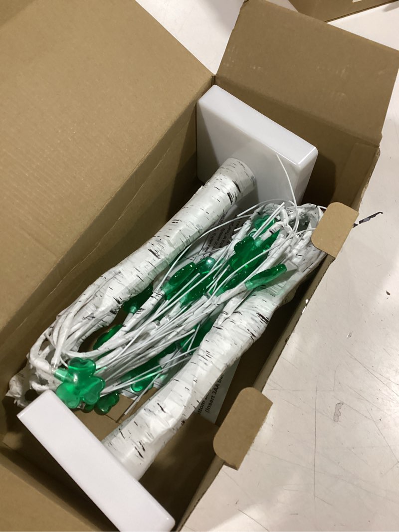 Condition photo showing Good Condition for Prelit & Timer - St. Patrick's Day Tree Decorations, 2 Pack 18 Inch Tabletop Lighted Birch Tree with Lucky Shamrocks Lights 24 Green Lights Battery Operated St. Patrick's Day Decoration Indoor Home