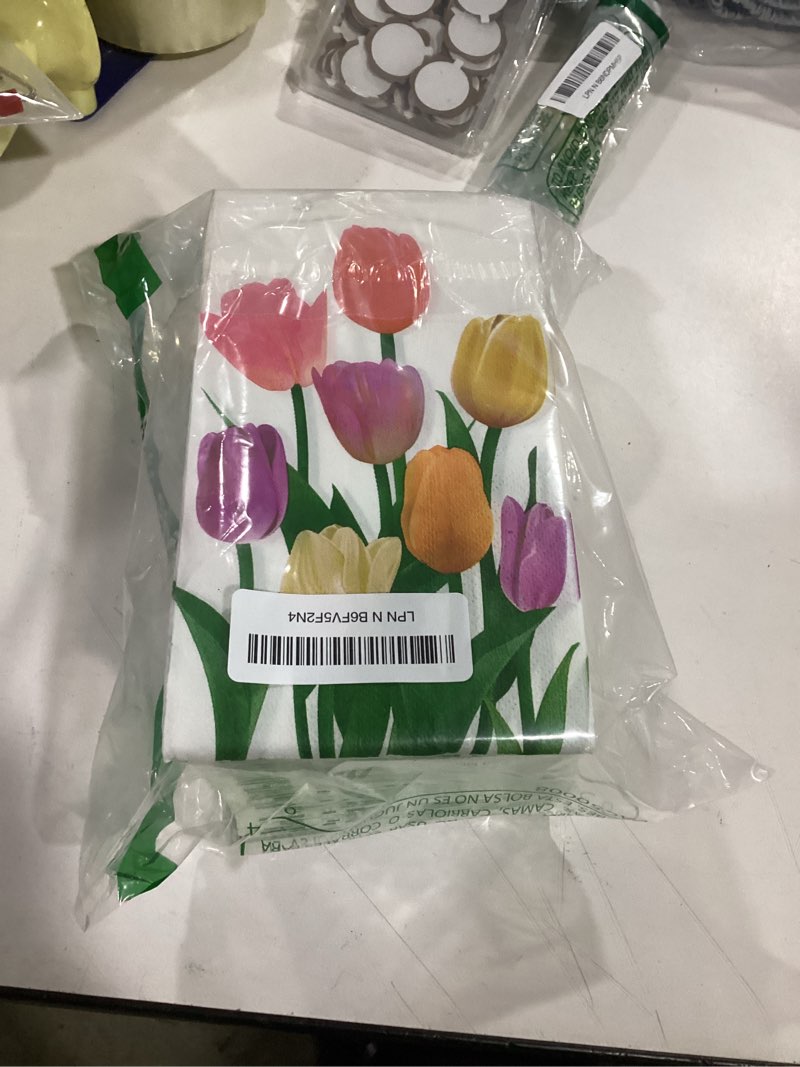 Condition photo showing New/Like New for 100 Pcs Spring Floral Guest Napkins Tulip Paper Napkin 3 Ply Disposable Spring Flower Party Napkins Watercolor Floral Dinner Paper Hand Towels for Bathroom Bridal Shower Wedding Birthday Party Supply