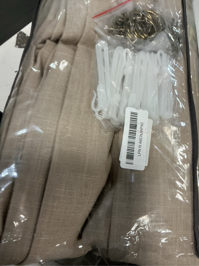 Condition photo showing Good Condition for Burlap Flax Linen Curtains Pinch Pleated 92 Inch Long 2 Panels for Living Room Bedroom Taupe Thick Linen Textured Semi Sheer Rustic Farmhouse Boho Back Tab Pleat Drapes Floor to Ceiling Curtains Burlywood Birch 50"W x 92"L (Pack of 2)