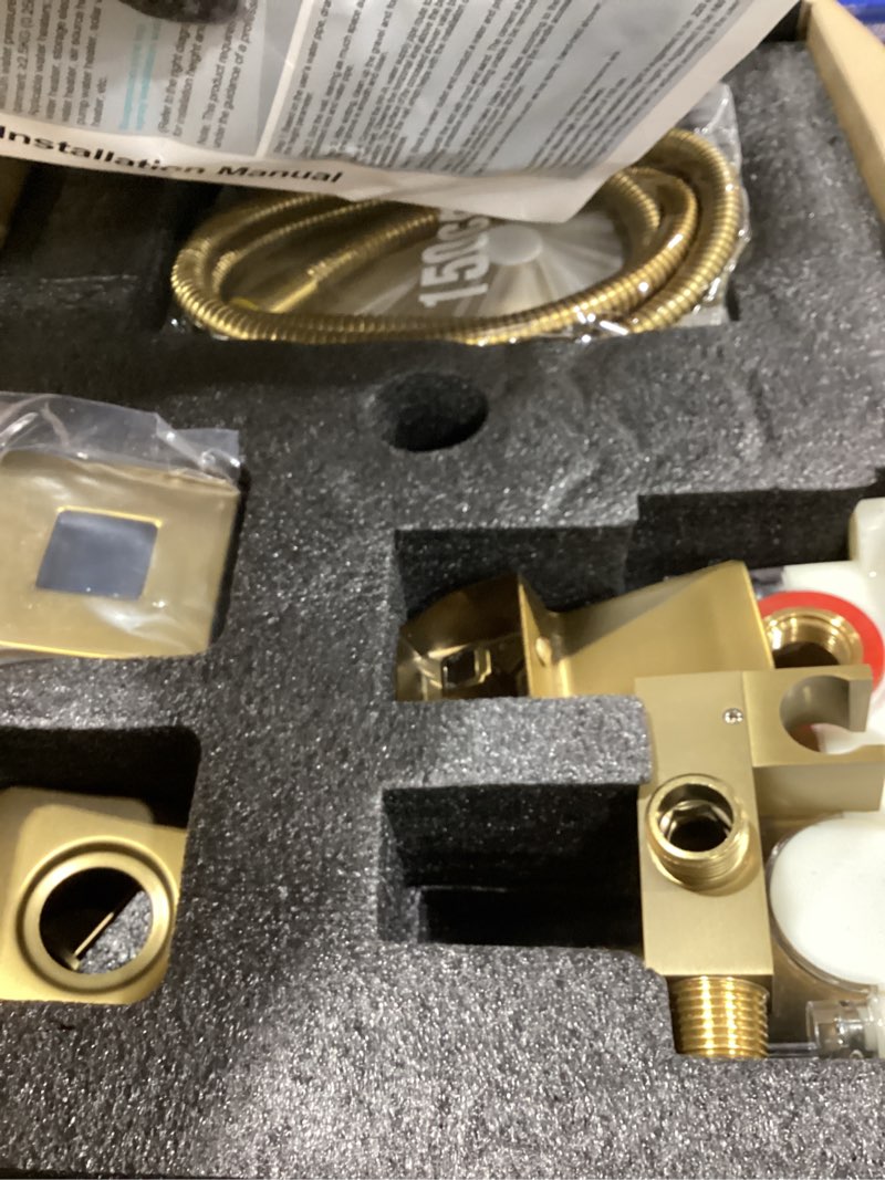 Condition photo showing Good Condition for sanitemodar shower faucet set 10 inch, brushed gold shower system | rainfall shower head with handheld combo spray, high pressure shower combo set included brass valve and trim kit brushed gold 10 inch