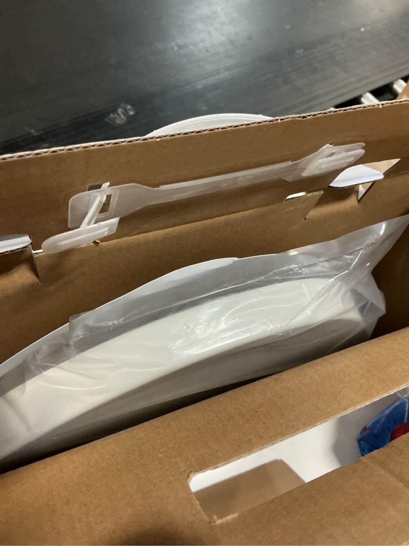 Condition photo showing As Is for mainstays elongated non-electric bidet toilet seat with dual self-cleaning nozzles, daisy white