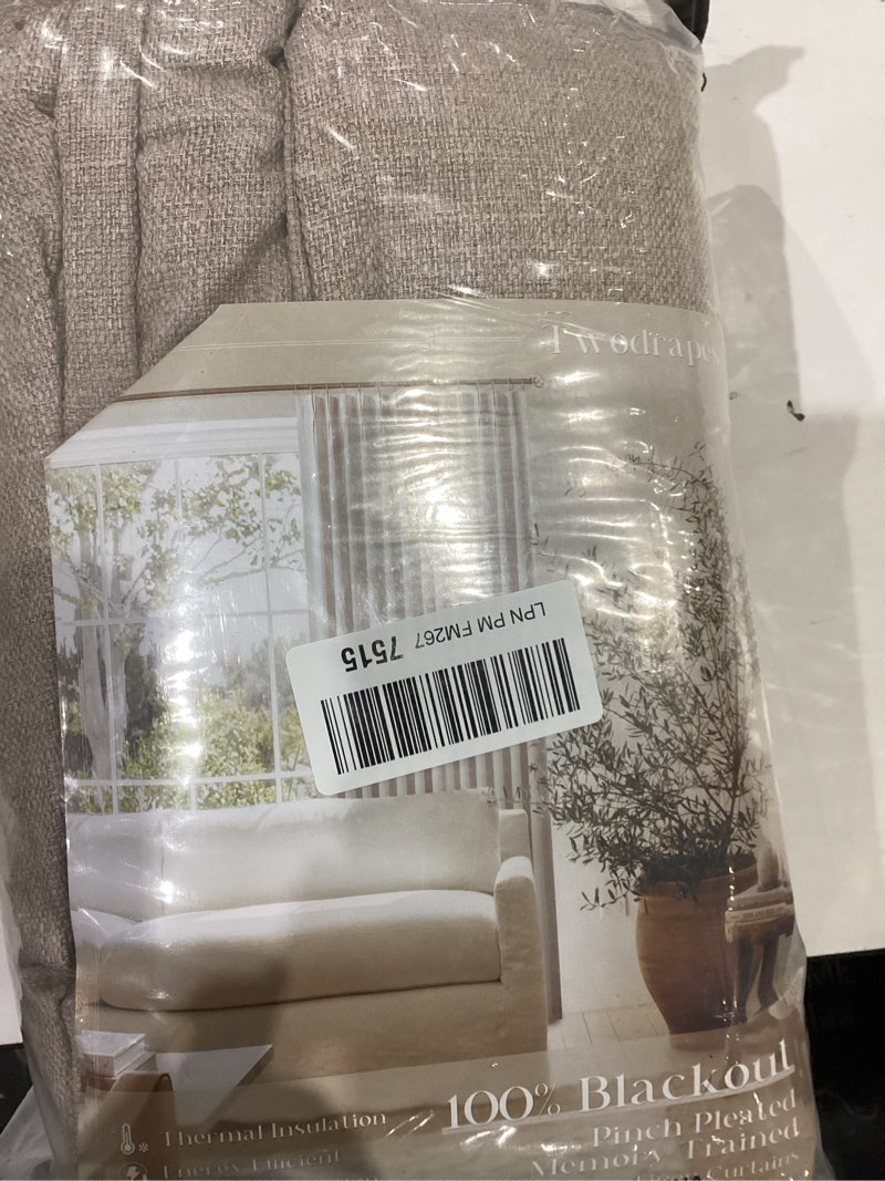 Condition photo showing New/Like New for Burlywood Birch Linen Pinch Pleated Blackout Curtains 84 Inches Long for Bedroom Living Room Darkening 100% Black Out Pinch Pleat Drapes with Liner Farmhouse Neutral 84 Inch Curtain for Dining Room Burlywood Birch 40"W x 84"L (Pack of 2)