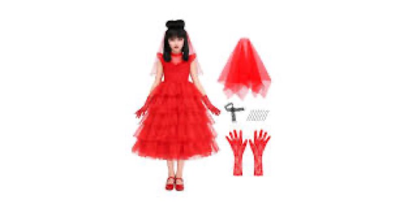 RUODON Girls Red Dress for Kids with Veil Gloves Necklace Accessories for Christmas Party Wedding Bi