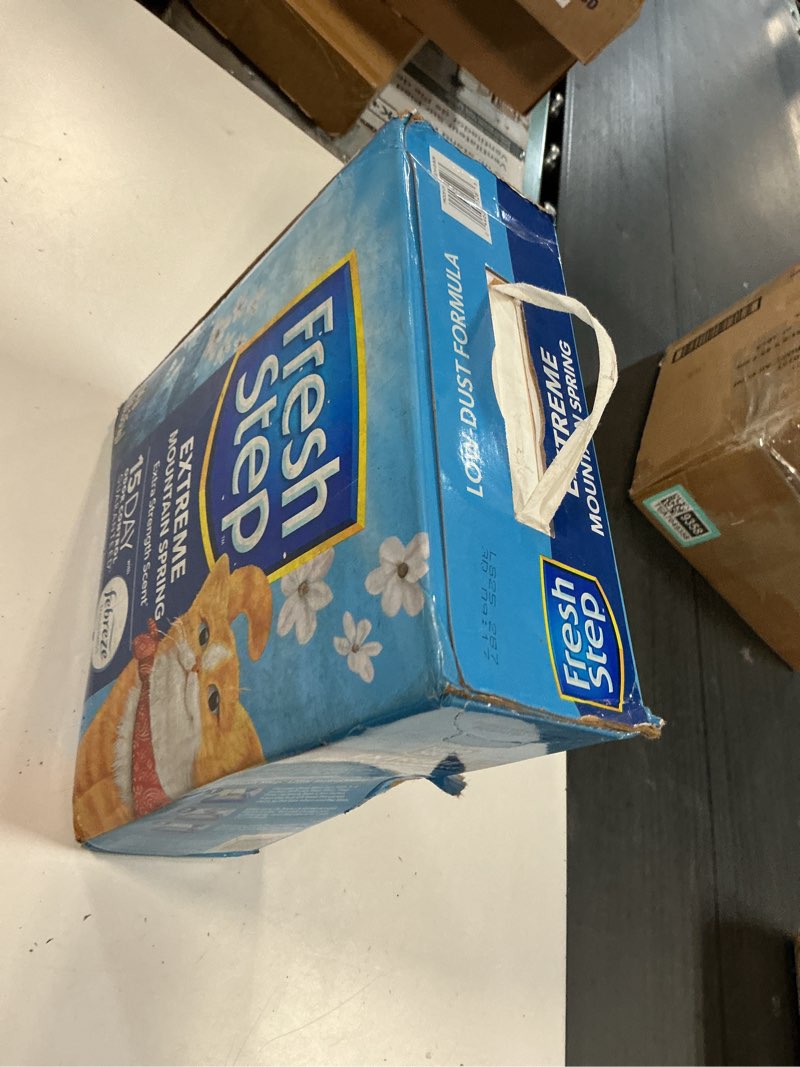 Condition photo showing Good Condition for fresh step extreme multi cat clumping litter with febreze freshness, low dust, odor control with ammonia block tech, compatible in automatic litter boxes, 14 lb. box mountain spring 14lb (pack of 1)