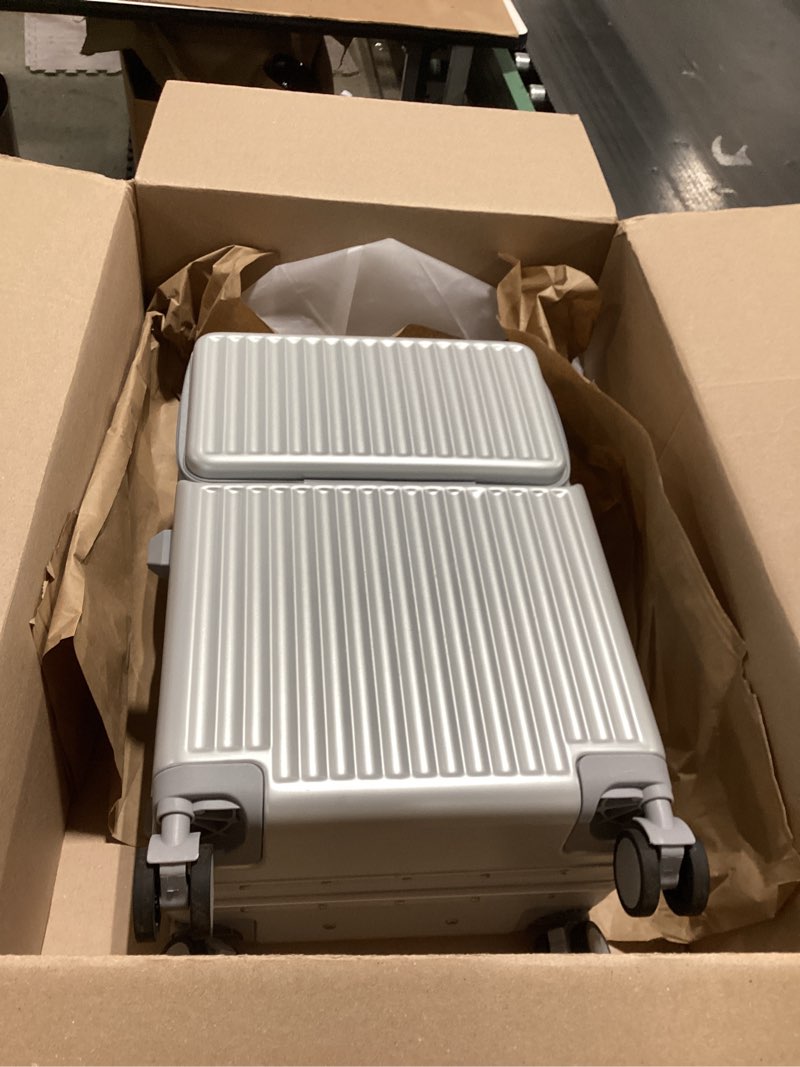 Condition photo showing Good Condition for HotWay Carry On Luggage with Aluminum Frame, 20 Inch PC Hard Shell Suitcase with Spinner Wheels and TSA Locks, Lightweight Luggage for Business Travel (22x14x9 Airline Approved) Silver (PC+Aluminum) Carry on 20inch