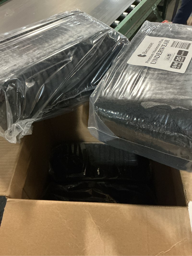 Condition photo showing New/Like New for Because Premium Maximum Plus Pull Up Underwear for Women - Absorbent Bladder Protection - Beige and Black - Absorbs 4 Cups (Black, Small/Medium 80 Count (4 Packs of 20))