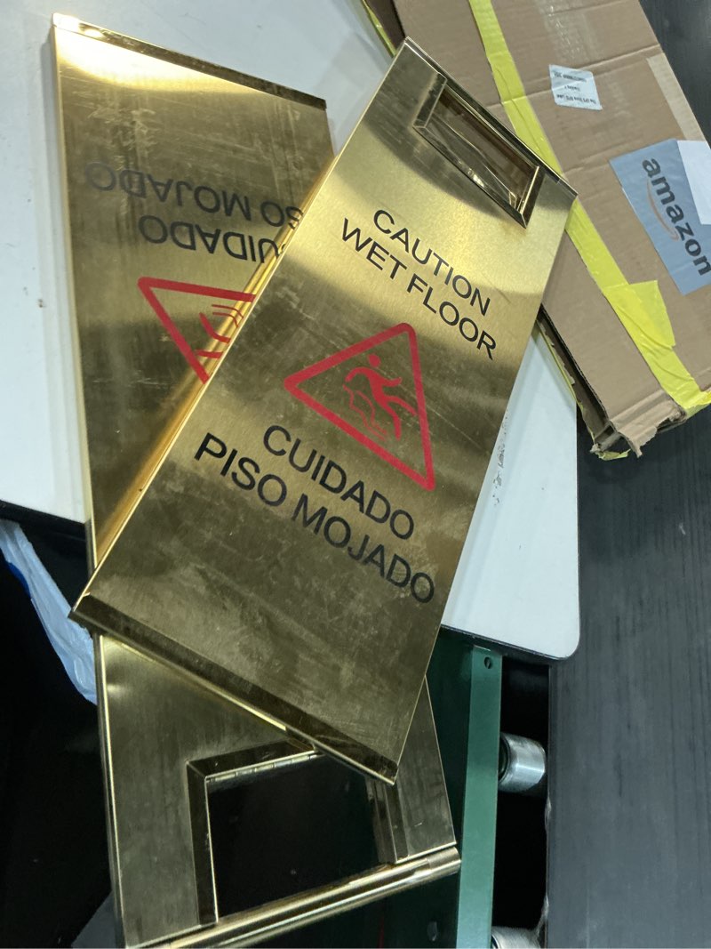 Condition photo showing Good Condition for 2pcs stainless steel wet floor sign caution wet floor sign safety warning sign2pcs