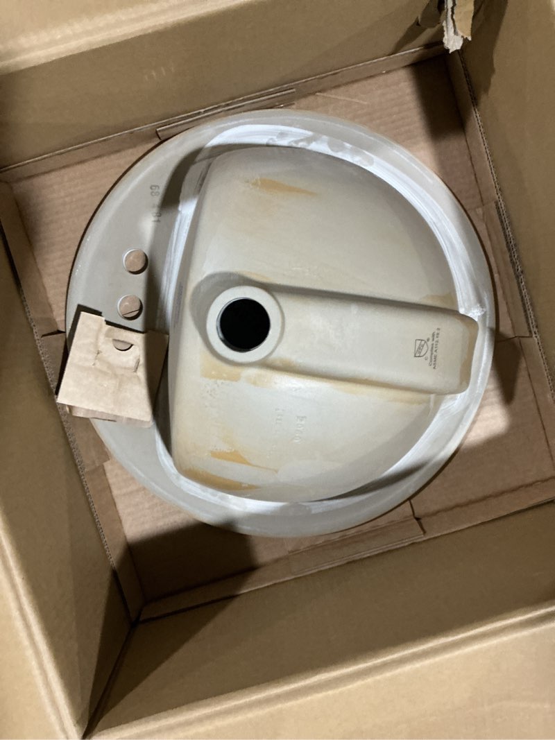 Condition photo showing Good Condition for project source vitreous china drop-in round white bathroom sink (19-in x 19-in)