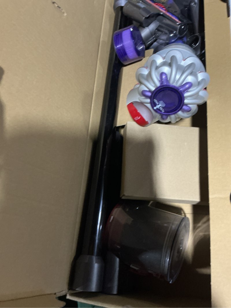 Condition photo showing As Is for dyson v8 plus cordless vacuum, cleans hard floors and carpets, detangles, converts to handheld, 115aw, 2 power modes, up to 40 minutes¹