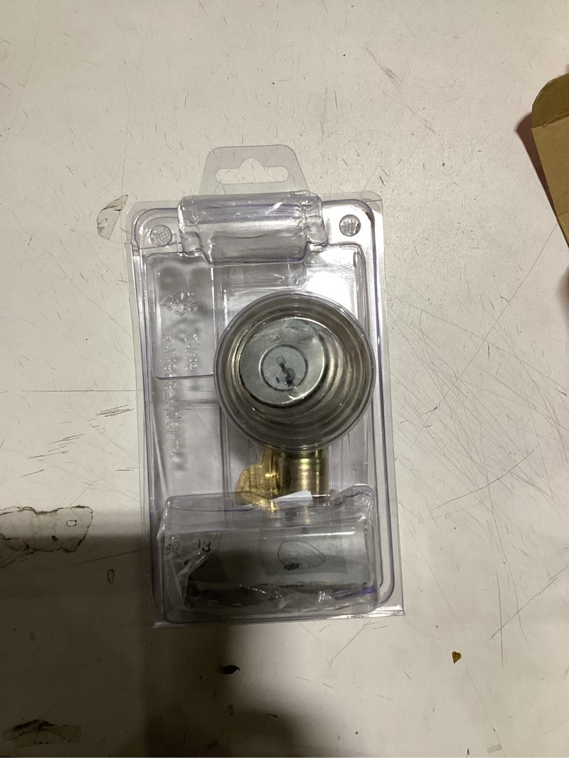 Condition photo showing As Is for kwikset smartkey satin nickel metal deadbolt