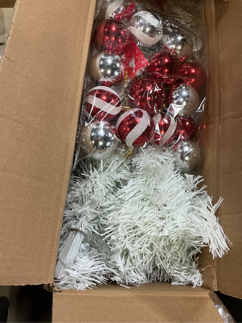 Condition photo showing Good Condition for 4 Ft Lighted Mini Artificial White Christmas Tree with Timer Remote Control 8 Mode 100 Warm White Light 18 DIY Ball Ornaments 3D Star Battery Operated Small Xmas Tree Table Indoor Holiday Decor