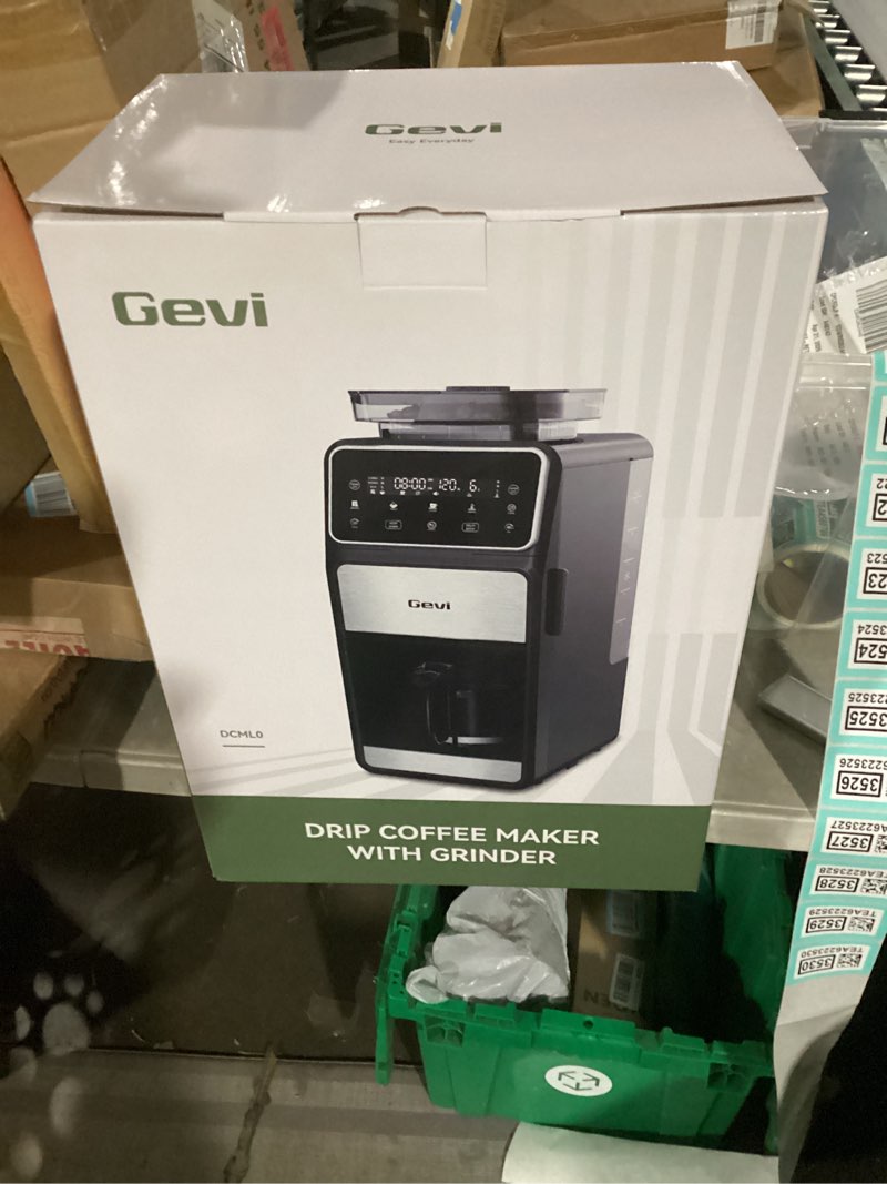 Condition photo showing New/Like New for gevi grind & brew coffee maker 10 cup, built-in burr grinder drip coffee machine, programmable touch screen, 4-hour warm plate, permanent filter & glass carafe matte black