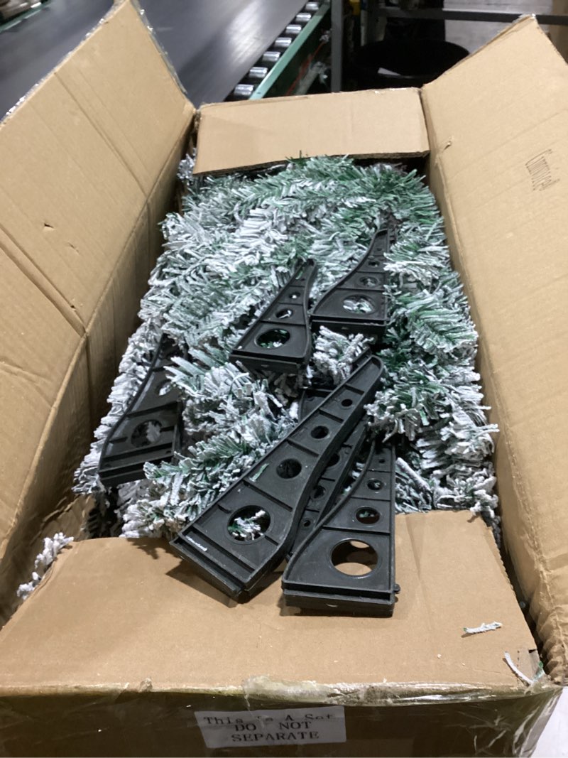 Condition photo showing As Is for 3 Pcs Flocked Natural Artificial Christmas Tree Set with Lights Flocked Christmas Tree with Bendable Branches for Xmas Decor(Alpine Tree,4' 5' 6')