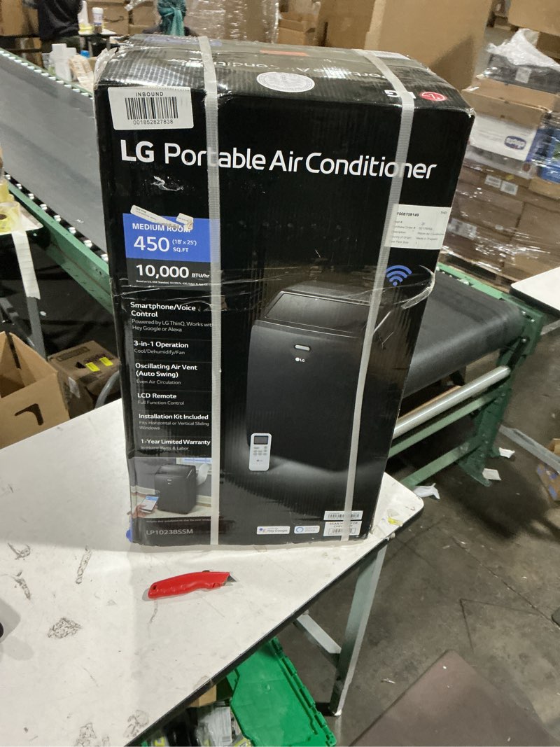 Condition photo showing New/Like New for lg 10000 btu (doe) / (13500 ashrae) portable air conditioners cools 450 sqft easy install & wifi app remote eco-friendly, quiet medium & large room air conditioner ac unit home black lp1023bssm