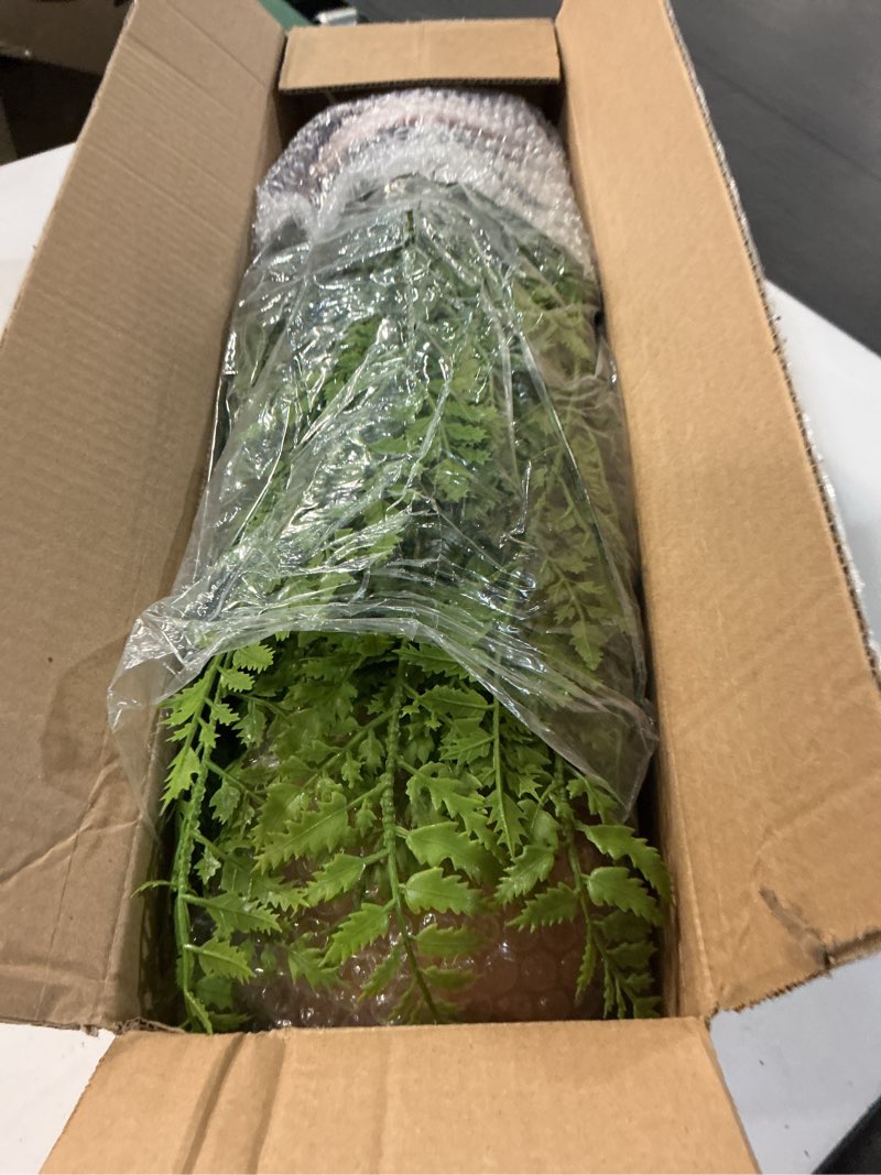 Condition photo showing New/Like New for 2 pack artificial fern plants in pots artificial boston ferns potted plants faux fern bush plant shrubs greenery for outdoor indoor porch patio farmhouse garden living room office table decor (type 2)