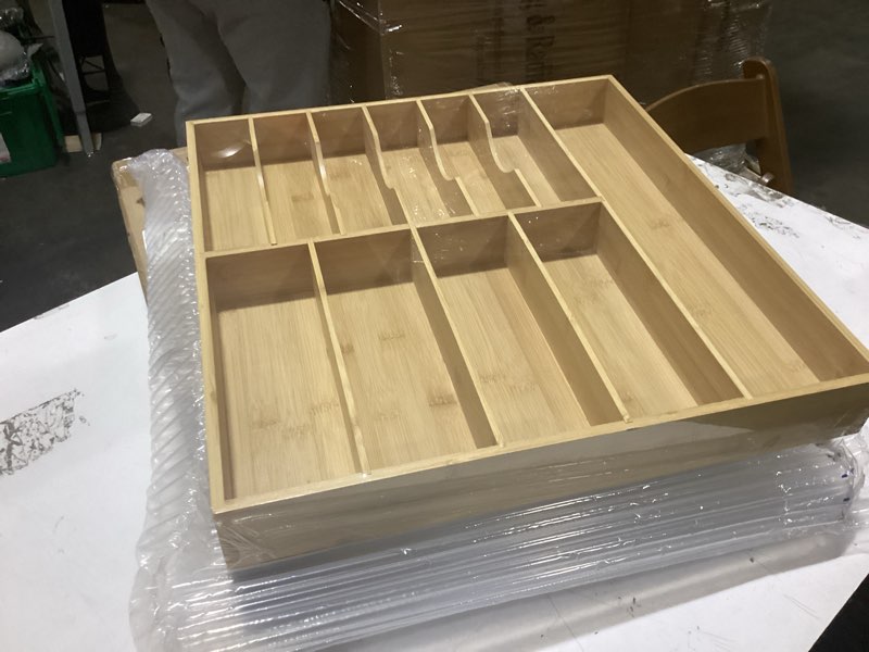 Condition photo showing Good Condition for fabsome silverware organizer for kitchen drawers, 2.5'' deep 18.8'' wide bamboo wood flatware tray with deep slots for large cutlery utensil drawer 19.3''d 18.8''w