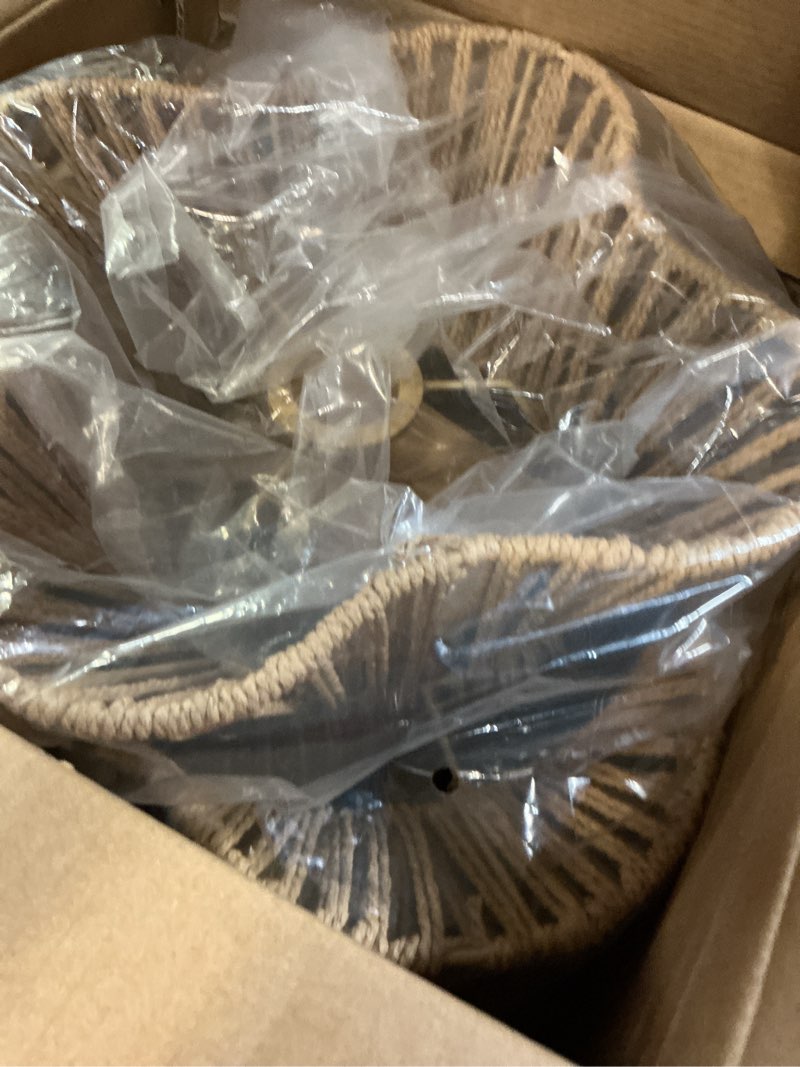 Condition photo showing New/Like New for 16" Woven Rattan Chandelier, Country Rustic Boho Wicker Pendant Light Farmhouse Hanging Lighting Fixture for Kitchen Island Dining Room Bedroom Foyer Hallway (Brown Shade & Gold Metal)