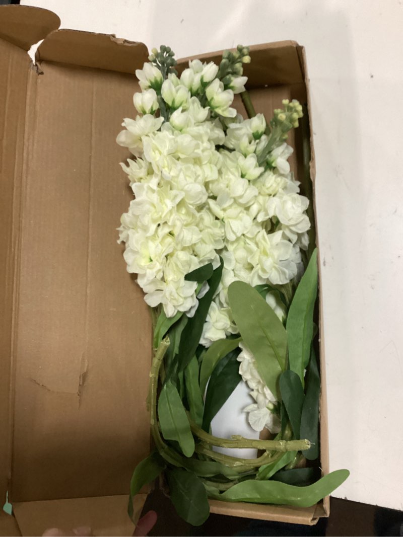 Condition photo showing As Is for ipopu 6pcs white snapdragon artificial flowers 31.50" delphinium fake flowers long stem antirrhinum majus silk flowers larkspur faux flower for home wedding decor floral arrangement (cream white)