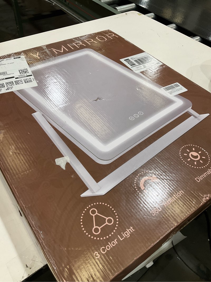 Condition photo showing Good Condition for ROLOVE Vanity Mirror with Lights, 12.6"×15" LED Makeup Mirror, Lighted Makeup Mirror with Lights, Smart Touch Control Dimmable 3 Modes Light, Lighted Up Mirror for Makeup Desk, Bedroom, Dressing Room White 13"L x 15"W