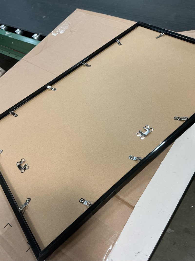 Condition photo showing As Is for hukonhep 15x24 black picture frames, photos frame with plexiglass, wall gallery photo frames, horizontal and vertical for wall mounting, home office decoration 15"x24"