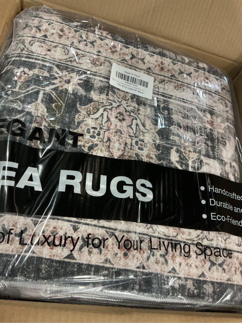 Condition photo showing New/Like New for roxstand washable rugs 9x12, large area rugs 9x12 living room with non-slip backing, super-soft floral vintage rug, low pile area rug for bedroom, dining room, office (black/beige, 9'x12') black/beige 9' x 12' (rectangular)