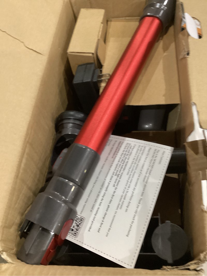 Condition photo showing New/Like New for Cordless Vacuum Cleaner, 650W 55KPa 70Mins Vacuum Cleaners for Home, Self-Standing Stick Vacuum with Anti-Tangle Brush & OLED Touch Screen, Vacuum Cleaner for Hardwood Floors,Carpet,Pet Hair,Car (Red)