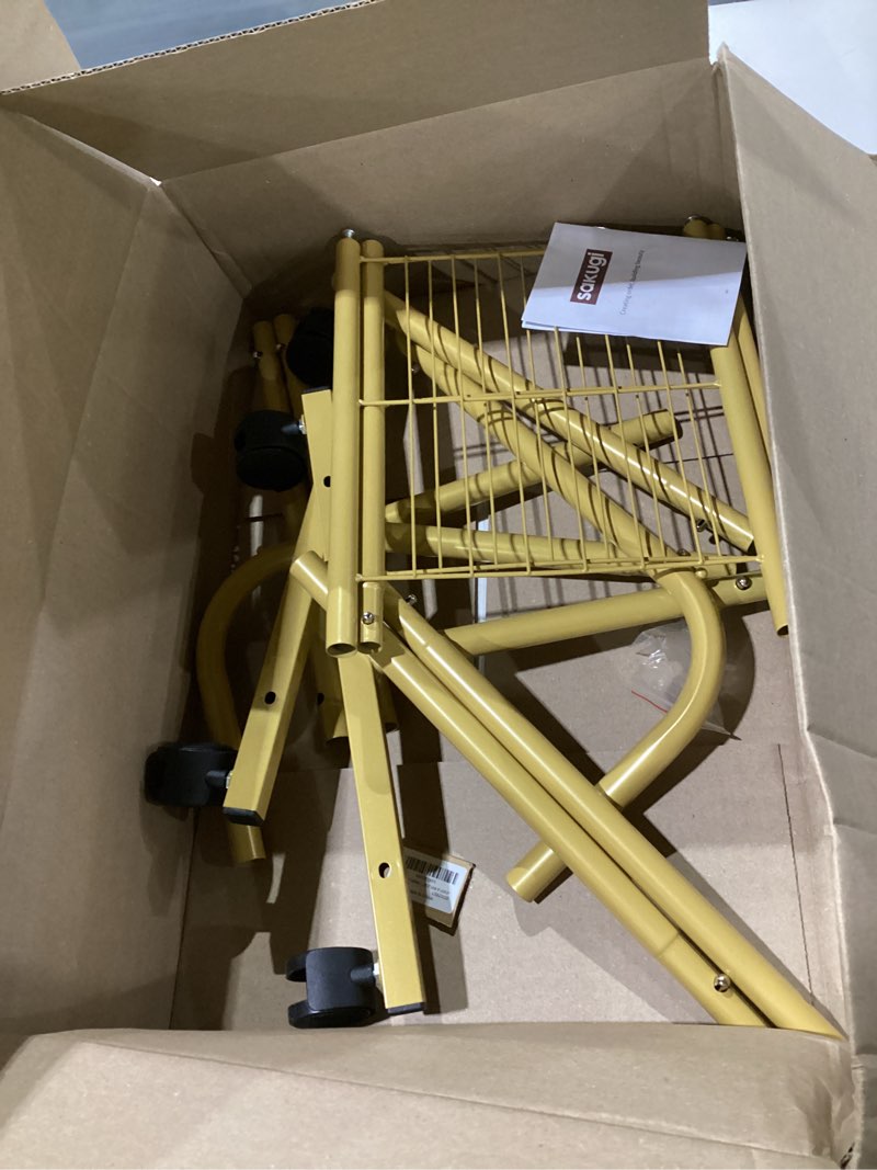 Condition photo showing Good Condition for sakugi clothes rack - clothing rack with storage mesh shelf & casters, heavy-duty metal clothing rack for hanging clothes, dresses, coats, large load capacity, easy assembly, gold, 28.0"x16.9"x59.0" gold 28.0" x 16.9" x 59.0" (1 rod)