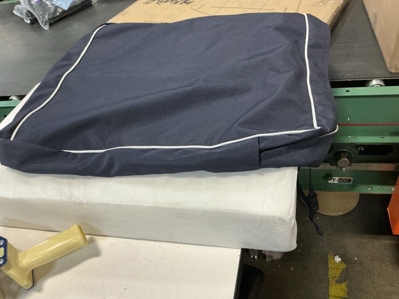 Condition photo showing As Is for (1 cushion only) miulee navy outdoor seat cushion 24x24 inch waterproof & 3 year fade resistant deep seat and back cushion for patio furniture chair sofa couch with handle and adjustable straps navy 24 x 24 x 4 inch