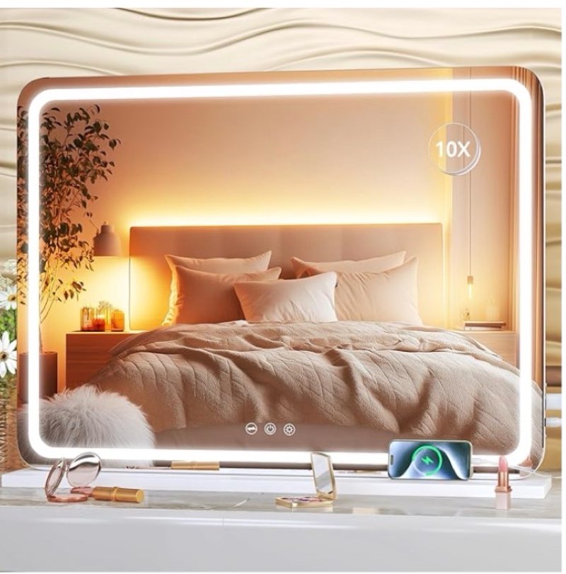 hasipu vanity mirror with lights, 22.8" x 18" led makeup mirror, lighted makeup mirror with dimmable