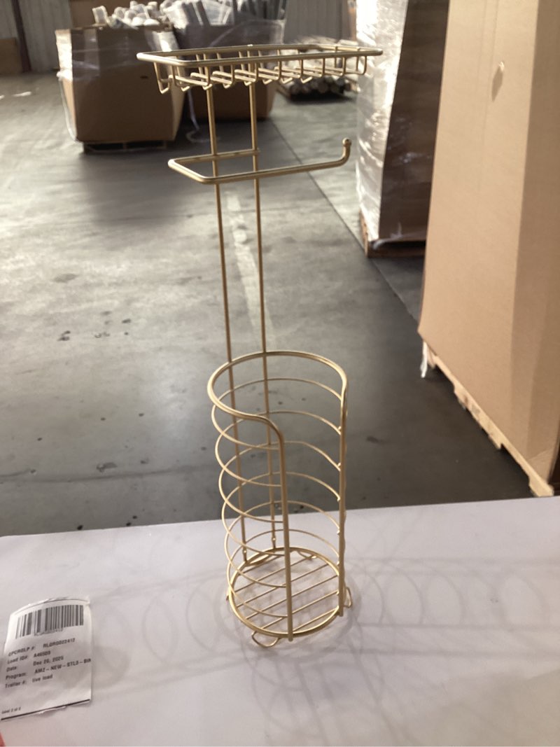 Condition photo showing Good Condition for Franklin Brass (1-Pack) Toilet Paper Holder Free Standing Satin Gold Toilet Paper Stand Storage Bathroom Organization Storage Shelf Standing Tissue Holder Bathroom Accessories 47664-BB
