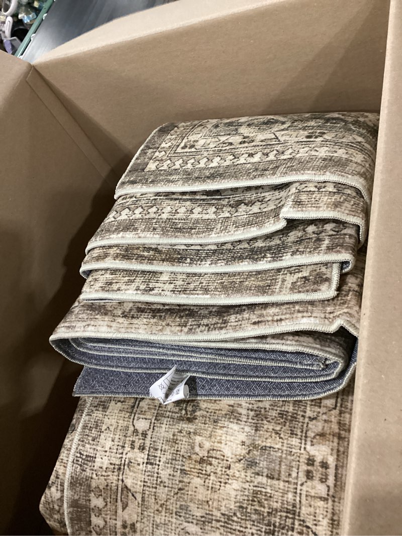 Condition photo showing As Is for fmfunctex 8x10 washable area rug brown vintage neutral distressed large non slip carpet for living room bedroom soft low pile indoor mat retro floral throw rug for dining room kitchen office nursery brown 8' x 10' (rectangular)