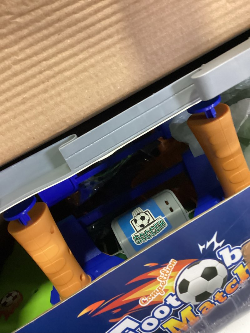 Condition photo showing Good Condition for mini foosball table for kids, portable tabletop soccer board game | 4-flipper soccer pinball, built-in scoreboard, tool-free setup, ages 3+, ideal for family game night and birthday gifts green with blue