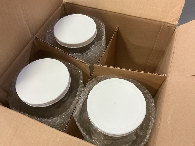 Condition photo showing As Is for Clear Wide-Mouth Glass Jars - 1 Gallon, 3 pcs\" Opening, Plastic Cap