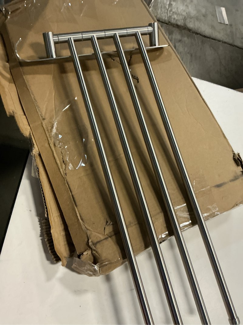 Condition photo showing Good Condition for nearmoon swivel towel rack, 19.5" thicken 304 stainless steel 4-arm towel bar, space saving wall mounted towel holder with hook, rustproof swing out towel hanger for bathroom, kitchen (brushed nickel) brushed nickel 19.5 inch