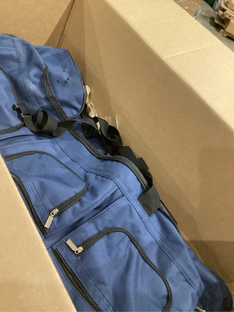 Condition photo showing As Is for rockland rolling duffel bag, navy, 40-inch 40" navy