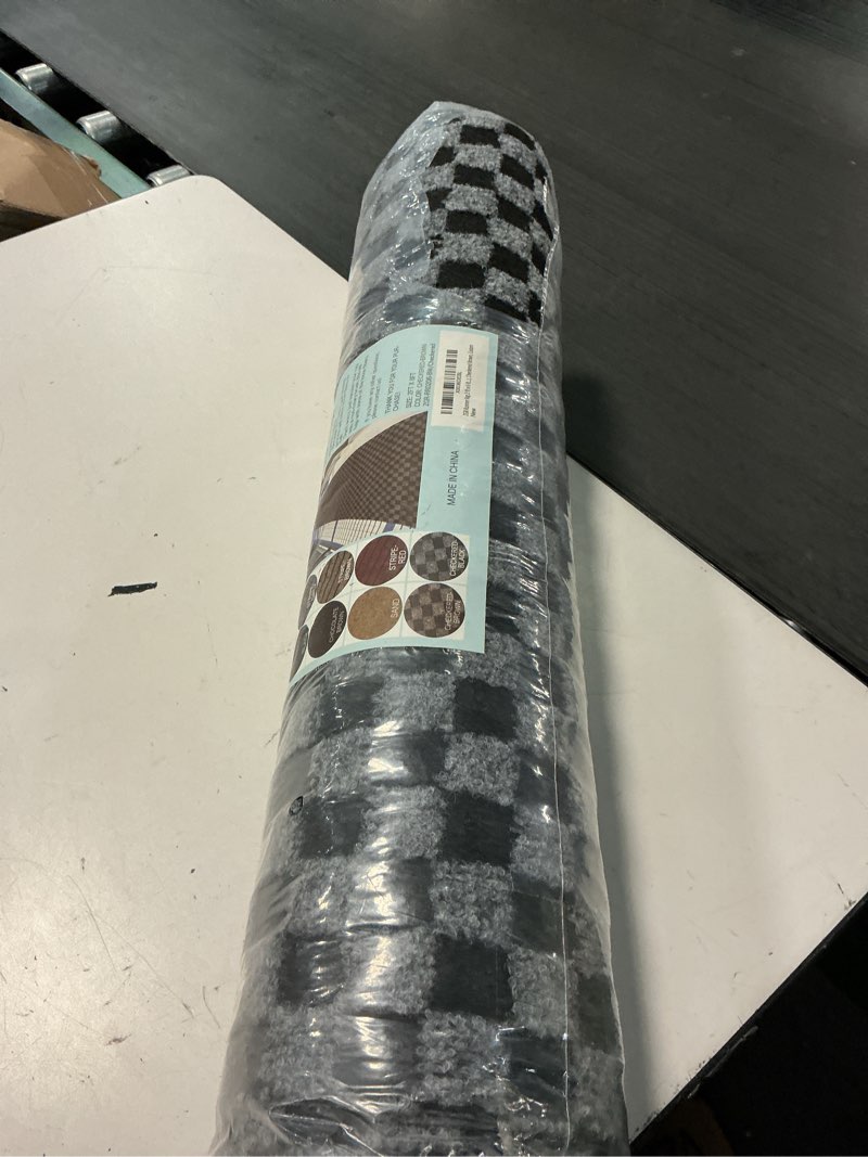 Condition photo showing Good Condition for runner rug 2 ft x 6 ft carpet runners, indoor/outdoor hallway kitchen entryway bedroom area rugs with non-slip rubber backing, garage mat, checkered black, custom #checkered gray 2 ft x 6 ft