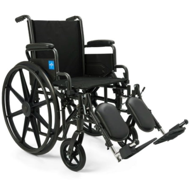 Medline Comfortable Folding Wheelchair with Swing-Back  Desk-Length Arms and Elevating Footrests  20”W x 16”D Seat