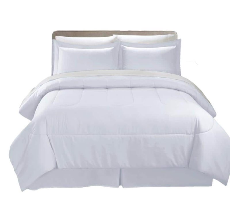 Swift Home 8-Piece Modern Bed in a Bag Complete Bedding Set (Sheet Set  Comforter Set  and Bedskirt)  Full  White Solid Print