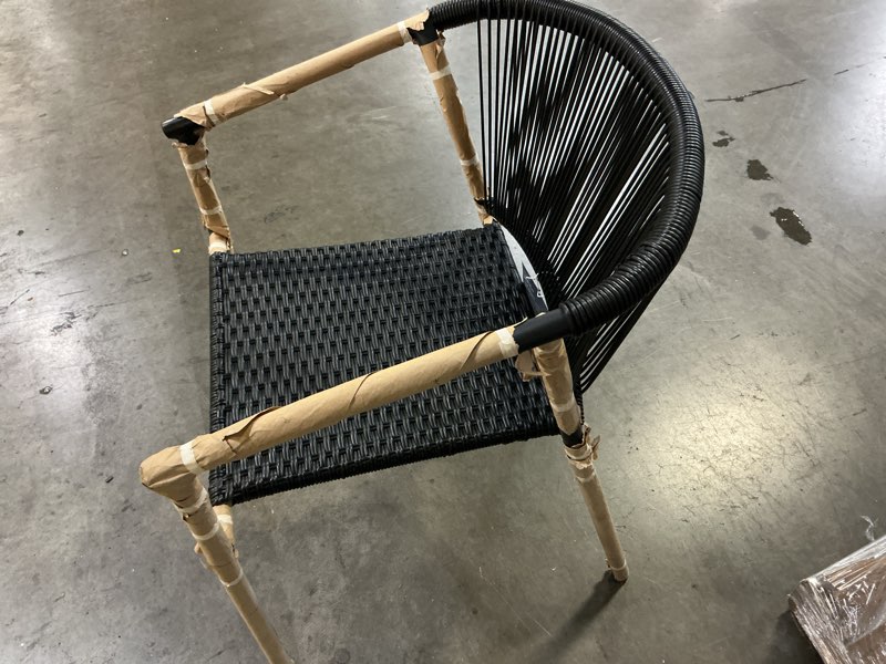 Condition photo showing As Is for 1k+ bought last week style selections pelham bay wicker stackable black steel frame stationary dining chair with
