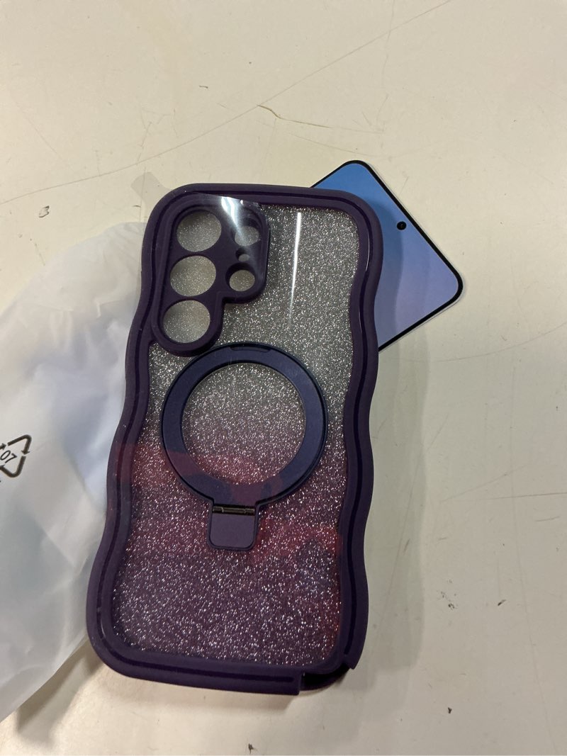 Condition photo showing New/Like New for for galaxy s26 ultra case, [cute wavy] [magnetic stand][fit for magsafe][glitter card][built-in 9h+ screen protector]military-grade drop proof shiny cover for samsung galaxy s26 ultra,purple galaxy s26 ultra all purple