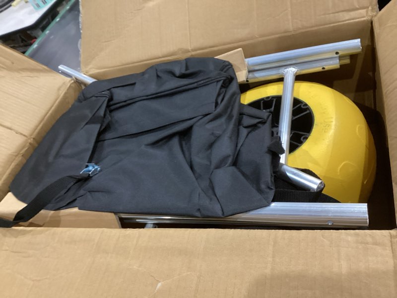 Condition photo showing As Is for never flat heavy duty beach wagon – 13" solid tpu wheels, 352 lbs capacity,foldable aluminum wagon dolly buggy,quick fold,adjustable handle,all-terrain cart for sand,camping, fishing & outdoor,yellow yellow solid wheel wagon