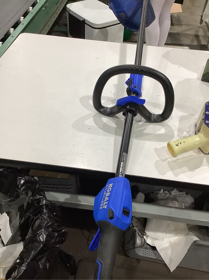 Condition photo showing As Is for kobalt gen4 40-volt 15-in straight shaft battery string trimmer 4.0 ah (battery included)