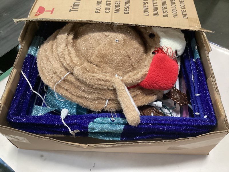 Condition photo showing As Is for PABIPABI Christmas Decorations Outdoor, Animated Lighted Gift Box with Santa, Motion Sensor Christmas Music Decorative Lights, Under The Christmas Tree Present for Indoor Yard Home Holiday Decor