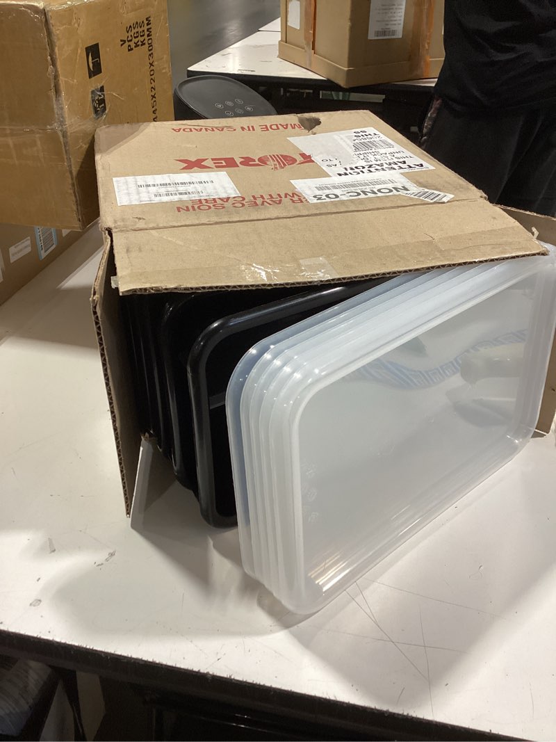 Condition photo showing As Is for storex small cubby bins – plastic storage containers for classroom with non-snap lid, 12.2 x 7.8 x 5.1 inches, black, 5-pack (62463u05c) bin with cover 12.2 x 7.8 x 5.1 inches, 5-pack black