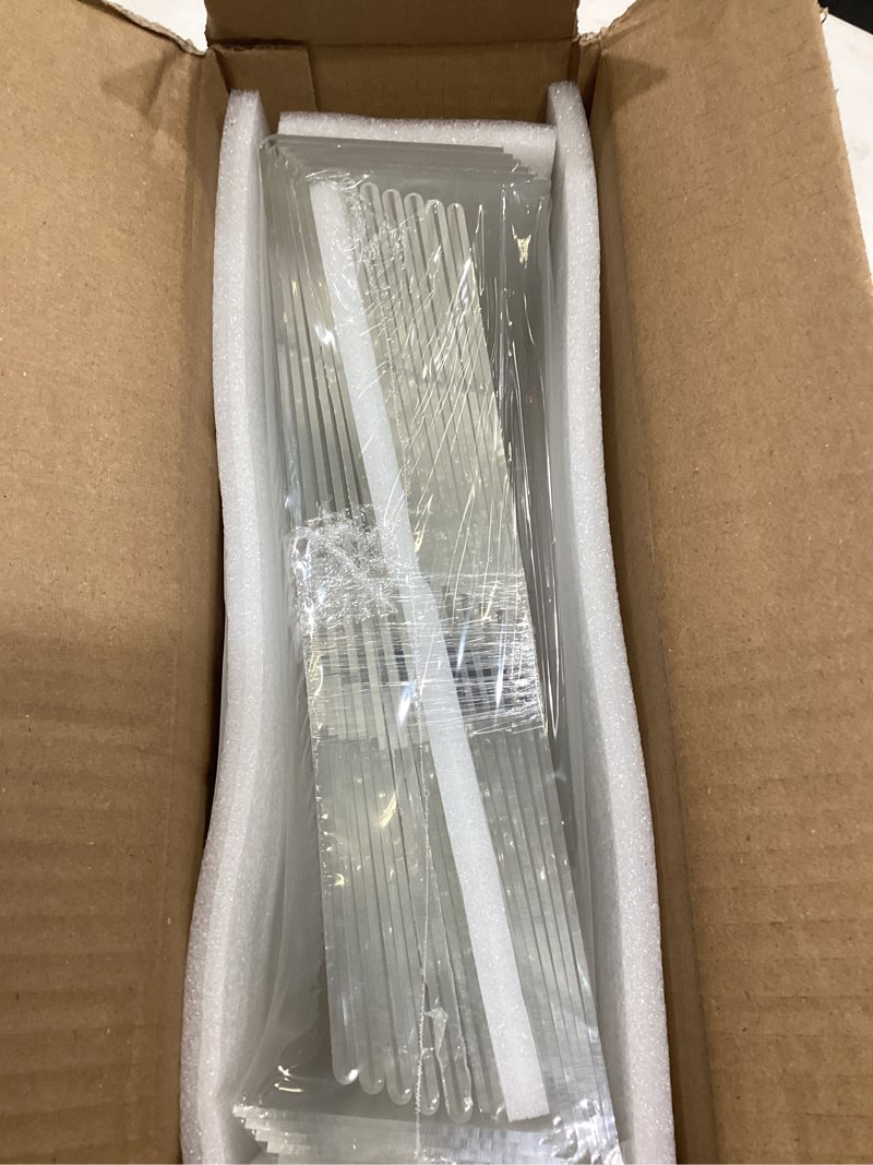 Condition photo showing As Is for EHWINE 12 Pack Acrylic Sign Holder 8.5 x 11, L Shape Clear Plastic Display Stand, Slanted Back Picture Frame Menu Flyer Paper Display Stand up Table Top Sign Holders for Restaurant, Office and School 12 Pack 8.5x11 Inch Best suited for menus, office
